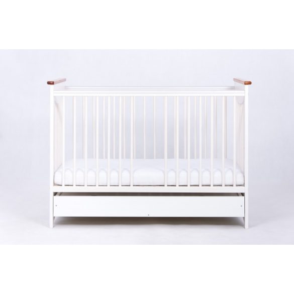 Drewex Laura kiságy babaágy ágyneműtartóval 60x120 - White Transparent - Teak 