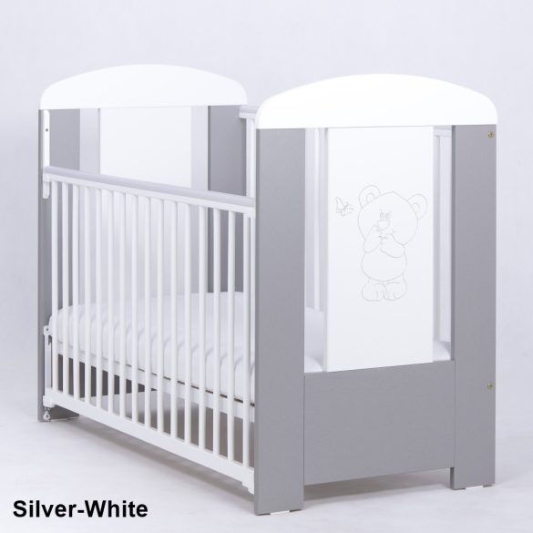 Drewex Bear&Butterfly kiságy babaágy leereszthető oldallal 60x120 - Silver-White