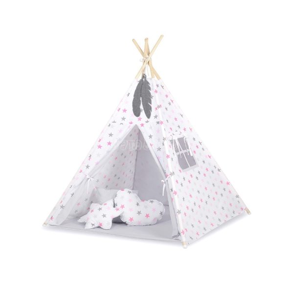 BabyLion Textil sátor - szürke, rózsaszín csillagok