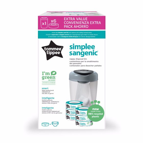 Tommee Tippee Simple Sangenic pelenkacsomagoló vödör fehér 6 db-os utántöltővel 