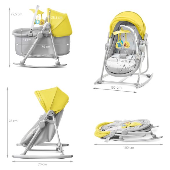 Kinderkraft Unimo Up 5in1 bölcső, babaágy, hinta, pihenőszék, szék - sárga