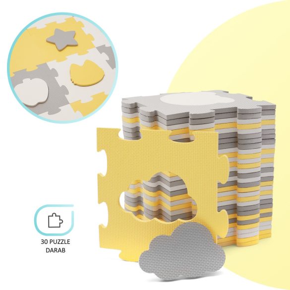 Kinderkraft Luno Shape szivacspuzzle szőnyeg 30 db - sárga-szürke