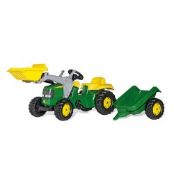 John Deere pedálos markolós traktor utánfutóval