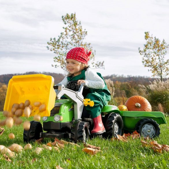 Rolly Kid-X pedálos markolós játék traktor utánfutóval felszerelve - piros